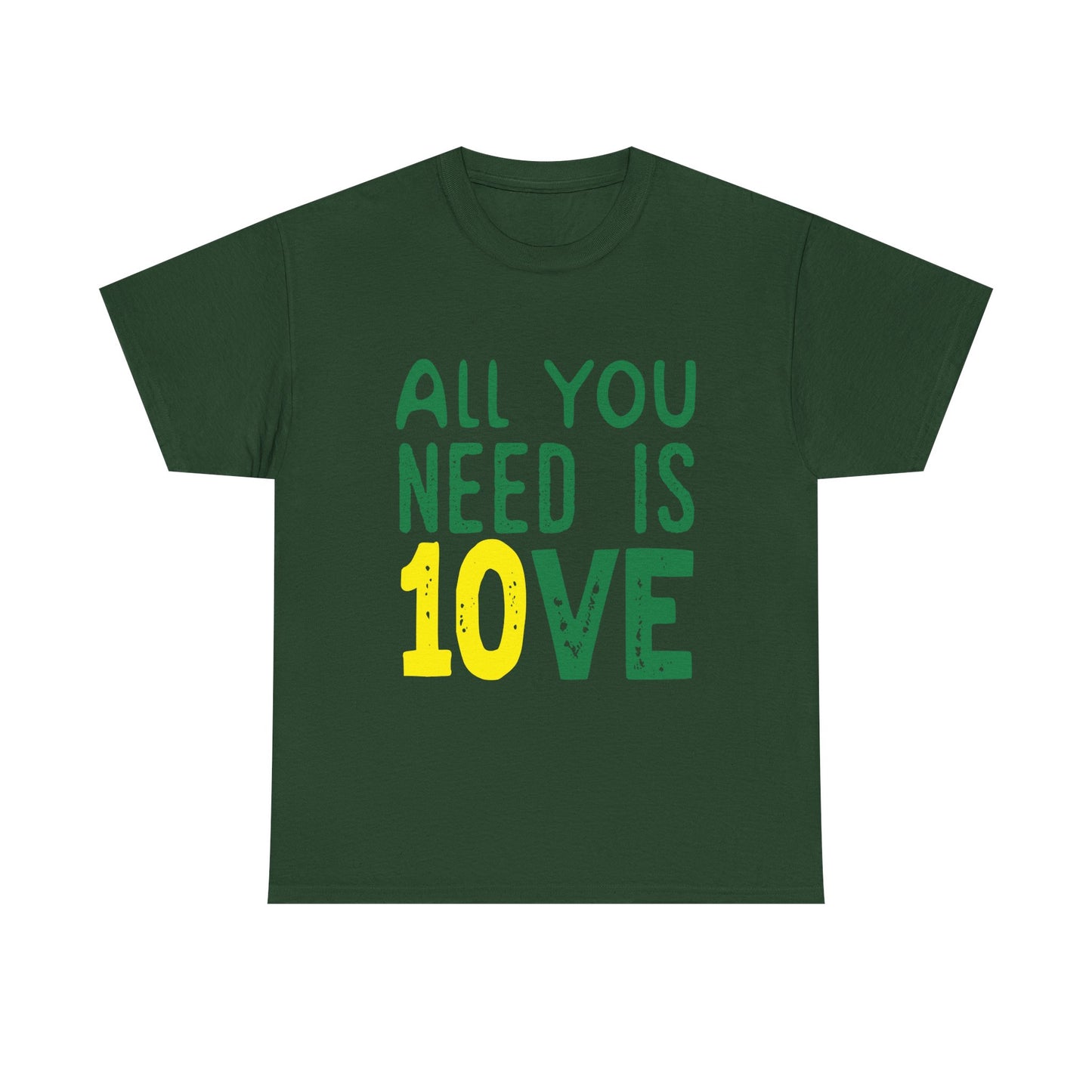 T-Shirt — "All You Need Is 10VE" Retro Green & Yellow Love Tee
