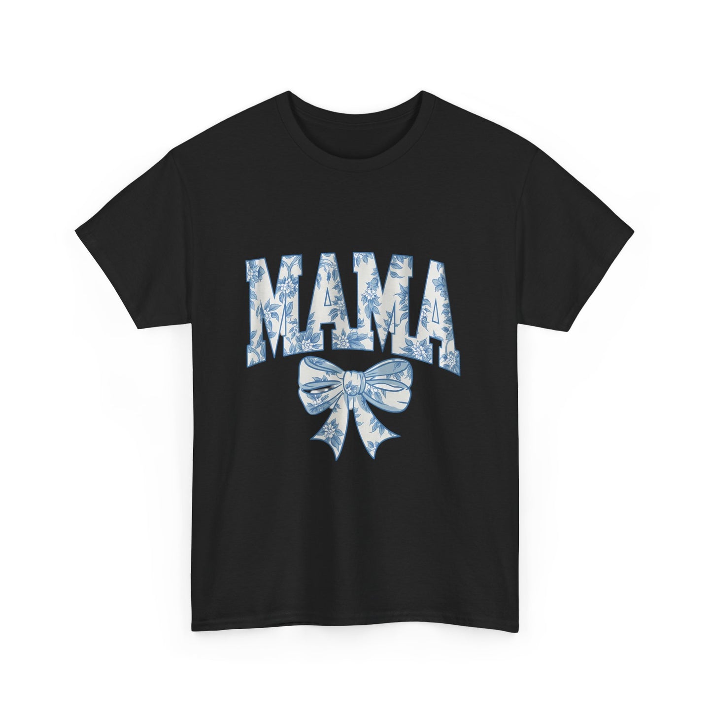 Mama Floral Bow Tee — Blue Watercolor Mom Shirt for Mother's Day