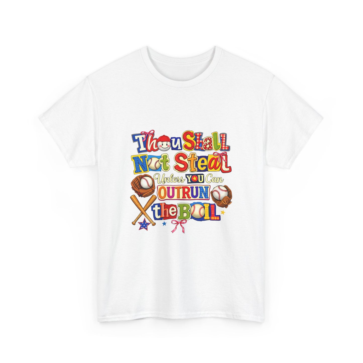 Baseball Mom/Coach T-Shirt – "Thou Shall Not Steal Unless You Can Outrun The Ball" Colorful Sports Tee