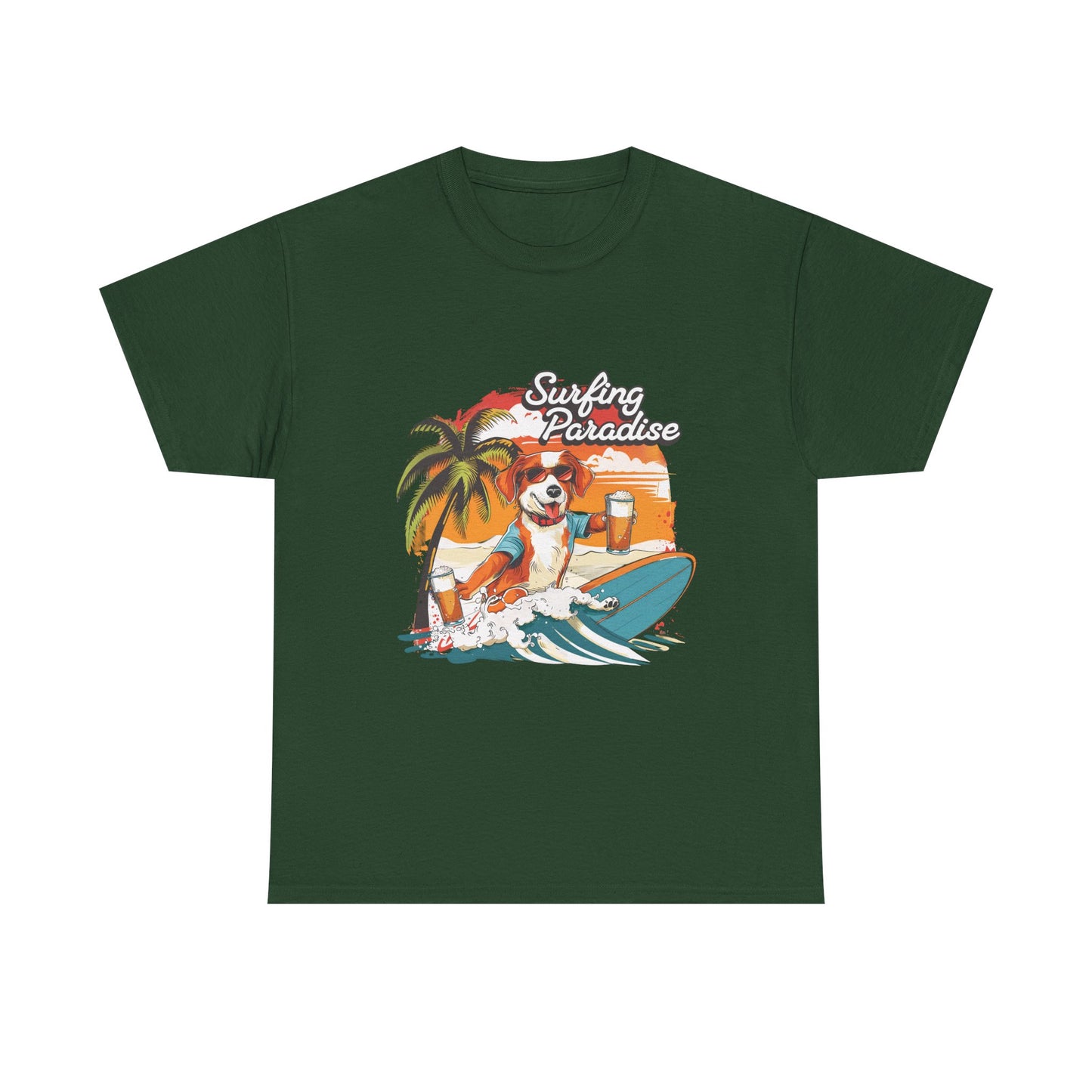 Surfing Paradise Dog T-Shirt – Retro Palm Beach Surf Tee