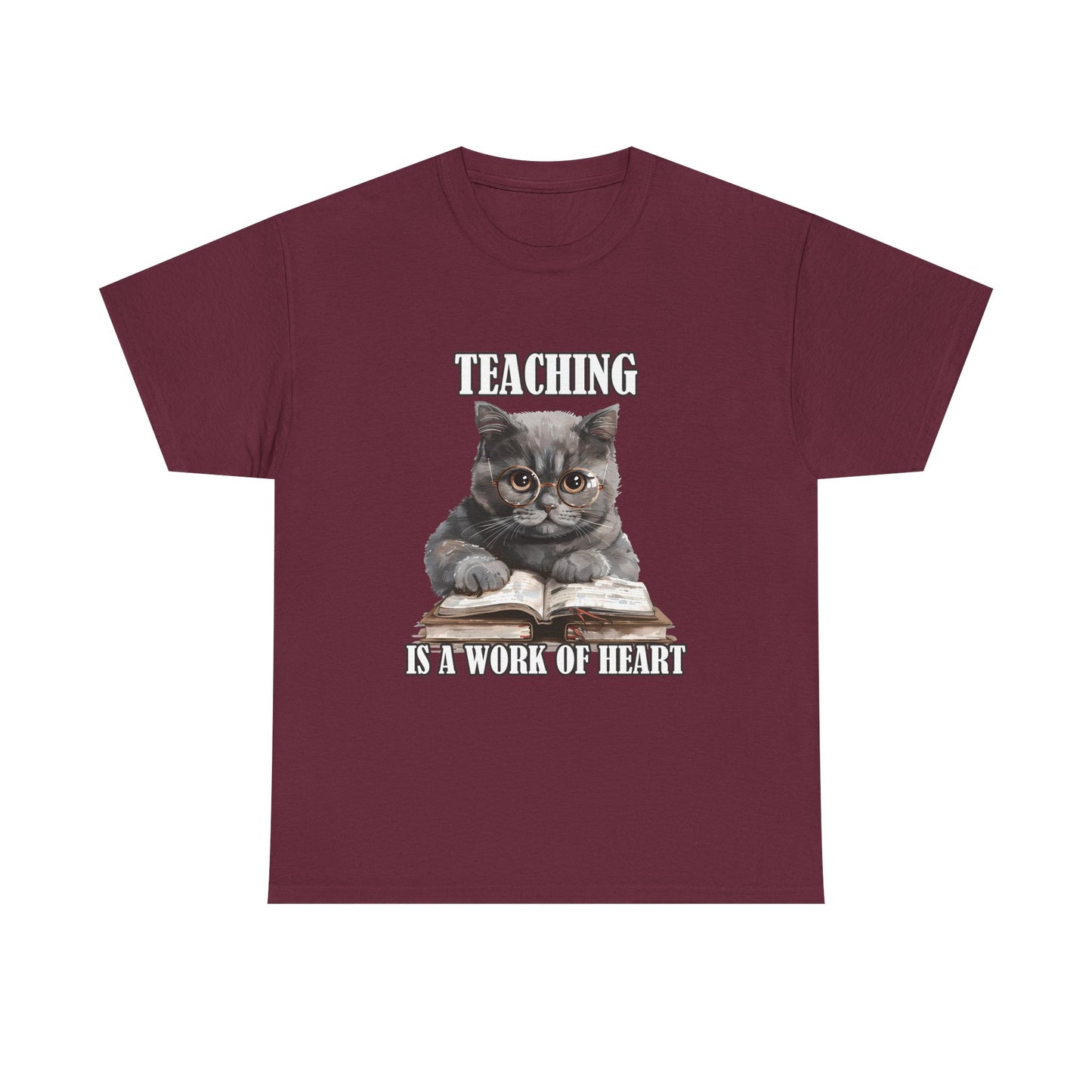 Teacher Cat T-Shirt – "Teaching Is A Work Of Heart" Cute Cat Teacher Tee