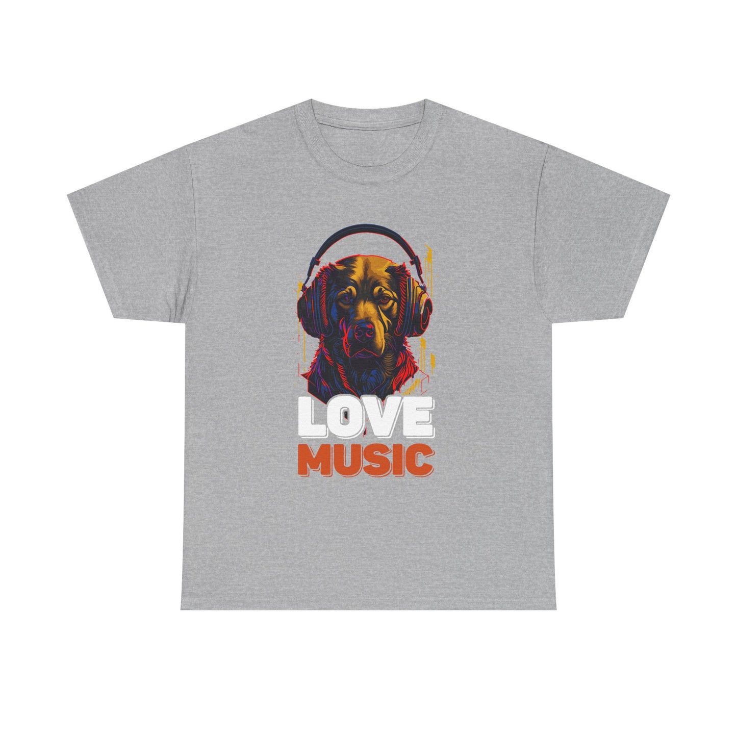 Love Music Dog Tee — Retro Headphones Graphic T-Shirt