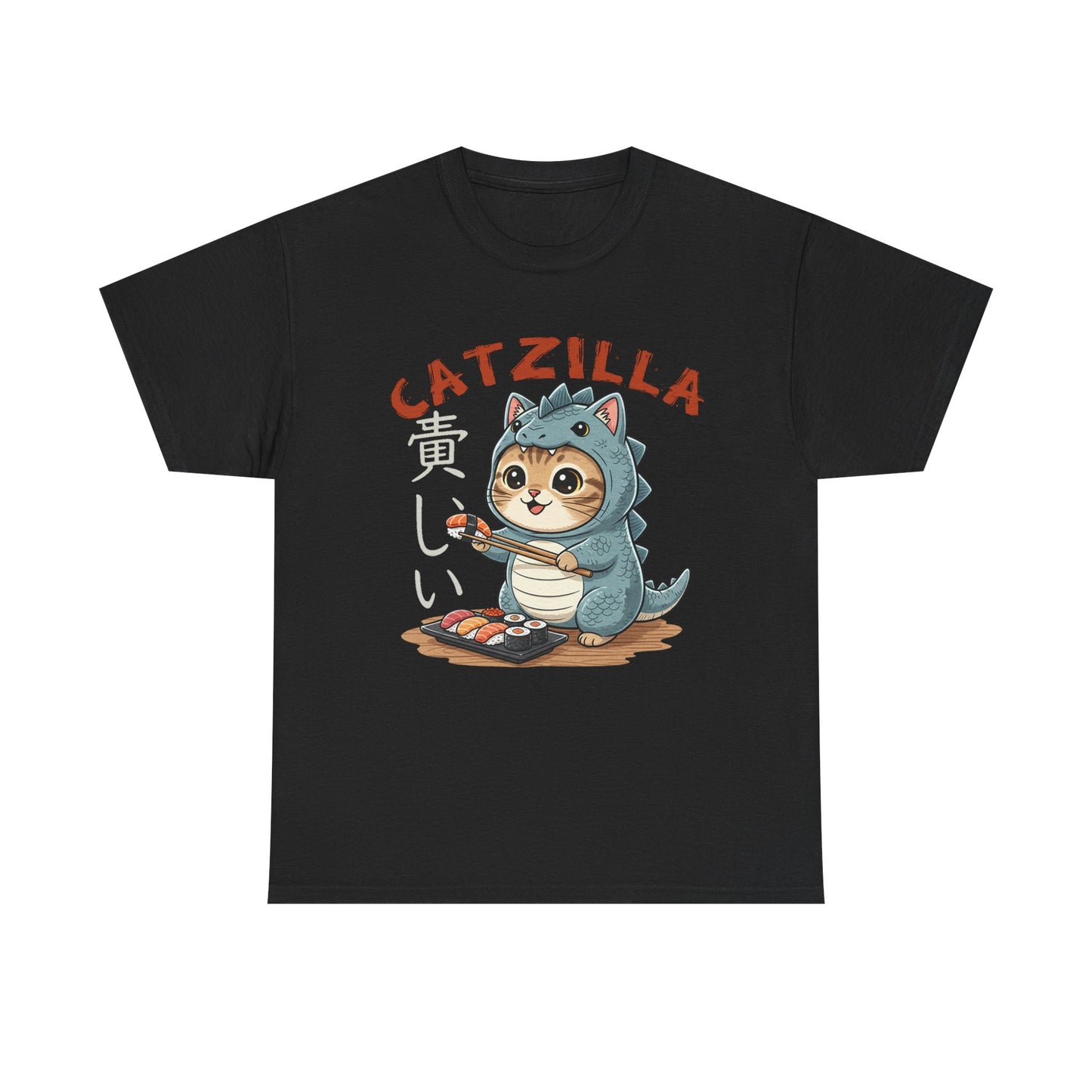 Catzilla T-Shirt — Cute Cat Dinosaur Costume Eating Sushi Graphic Tee