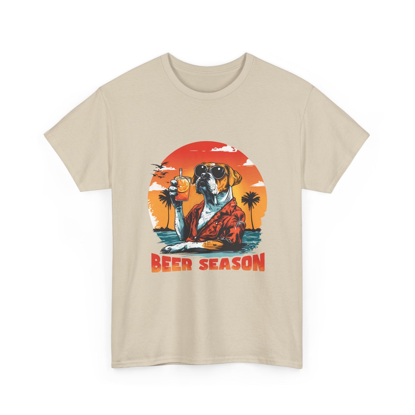Beer Season T-Shirt — Vintage Sunset Dog Holding Beer