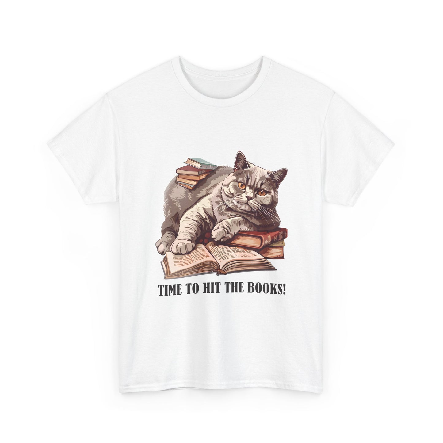 Cat & Books T-Shirt — "Time to Hit the Books" Cute Study Cat Tee