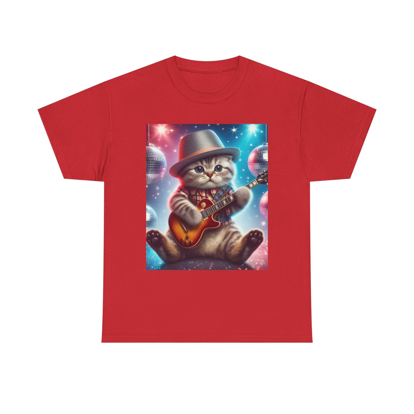 Cat Guitarist T-Shirt — Cute Kitten Playing Electric Guitar Tee