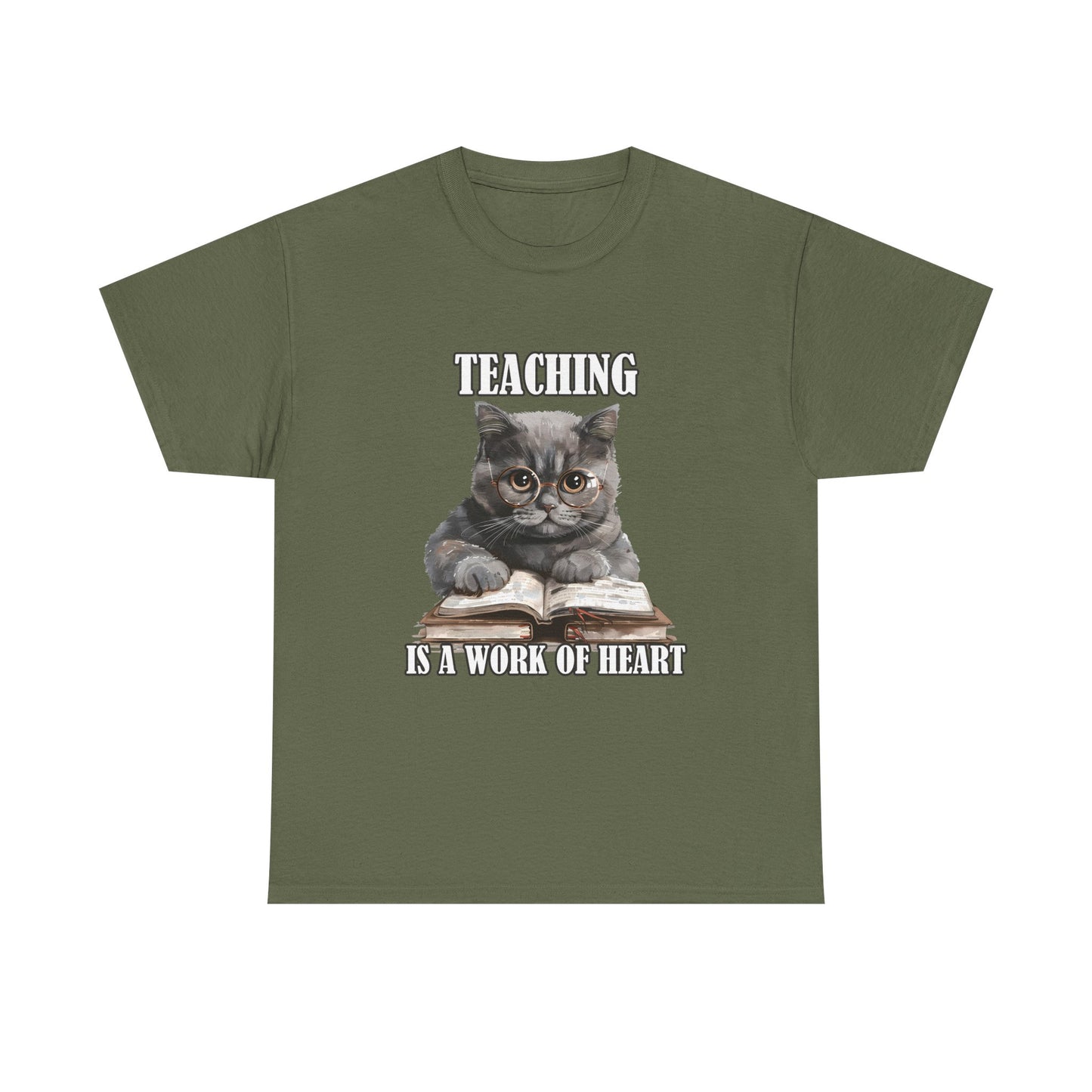 Teacher Cat T-Shirt – "Teaching Is A Work Of Heart" Cute Cat Teacher Tee