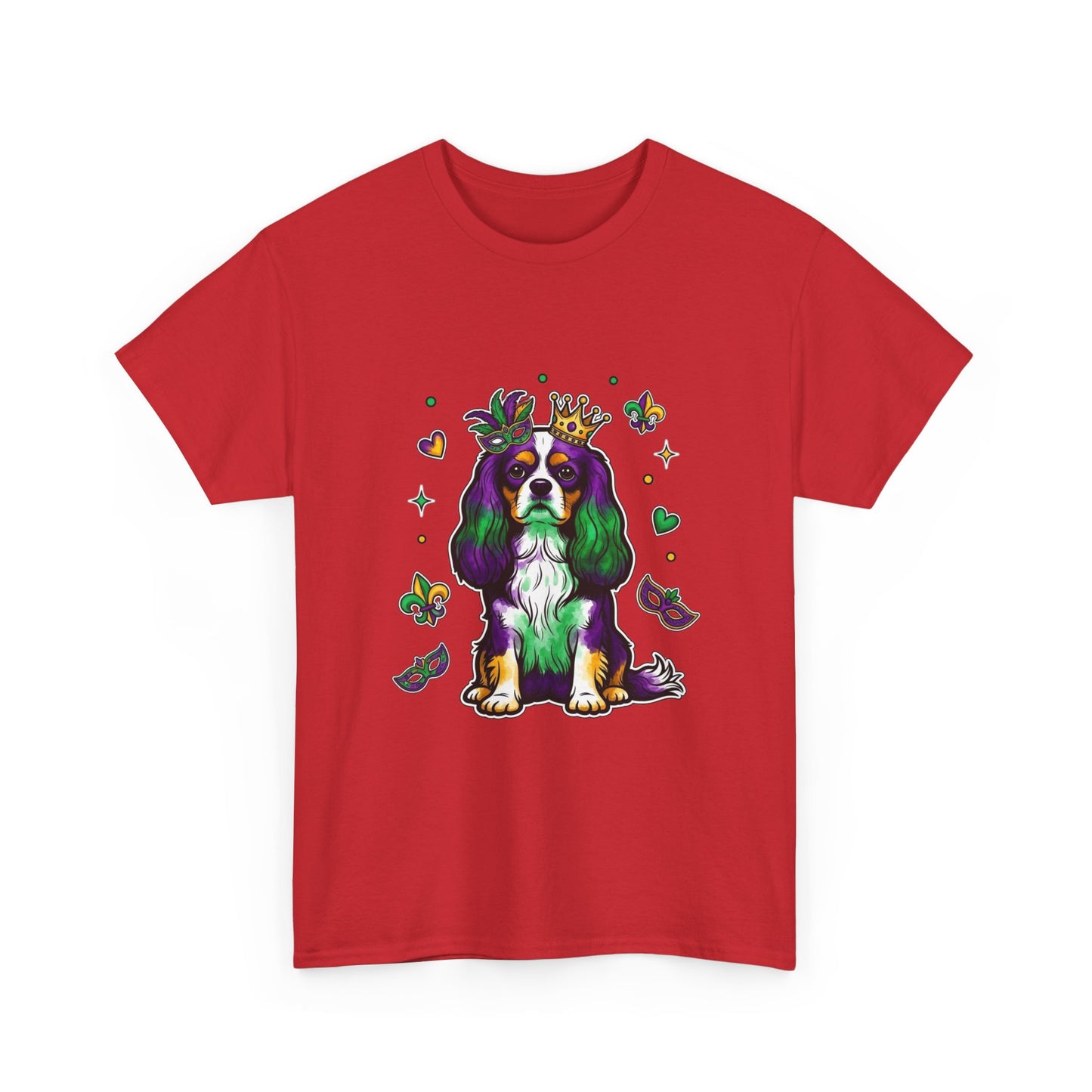 Mardi Gras Cavalier King Charles Dog T‑Shirt — King & Mask Festival Tee