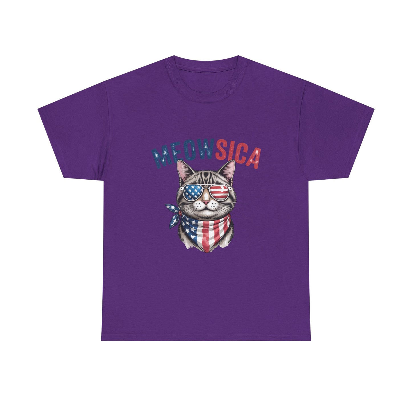 Meowsica Cat T‑Shirt — Patriotic American Flag Kitty Tee