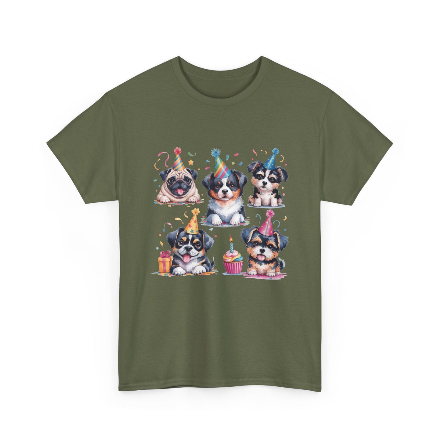 Birthday Puppies T‑Shirt — Cute Party Dogs with Cupcakes