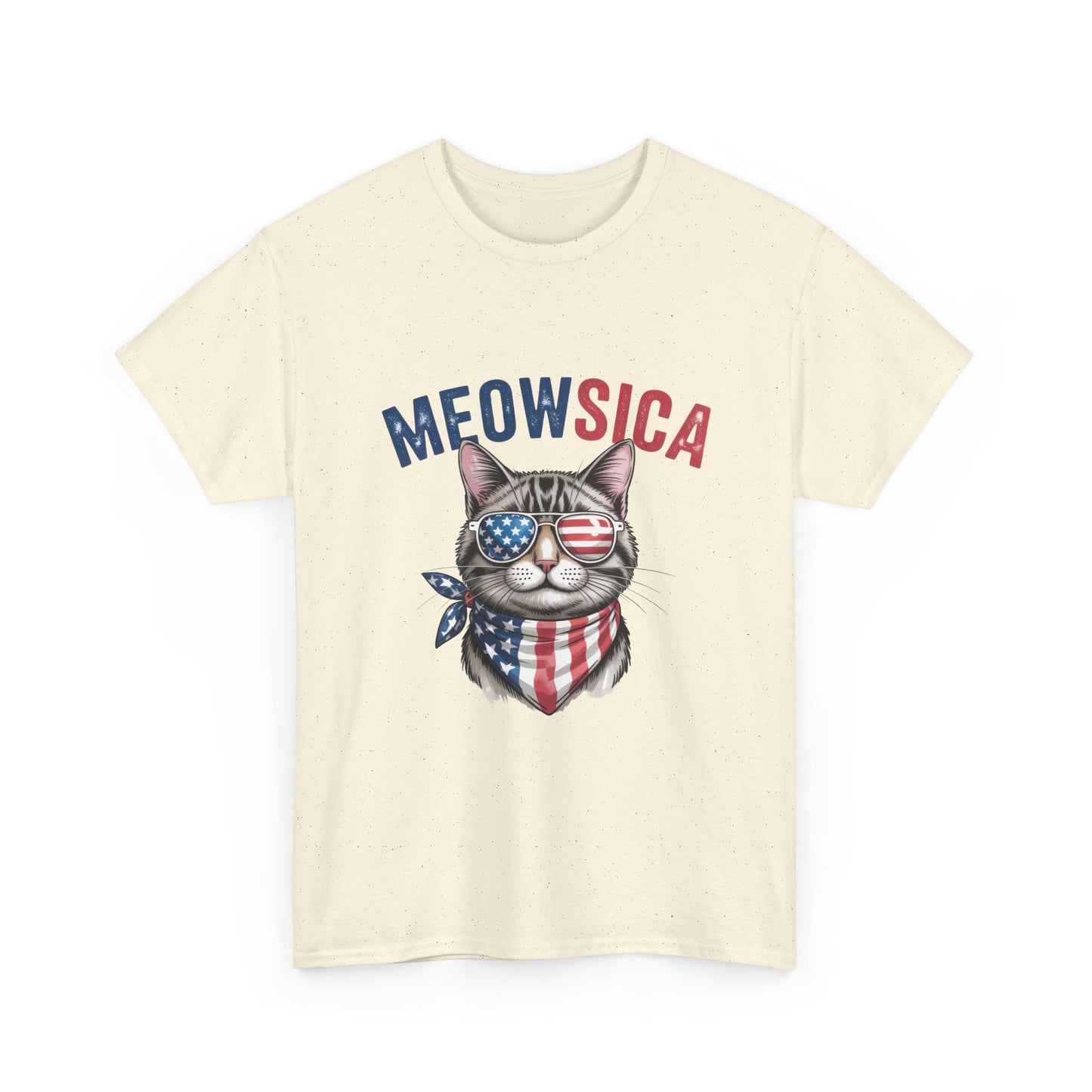 Meowsica Cat T‑Shirt — Patriotic American Flag Kitty Tee