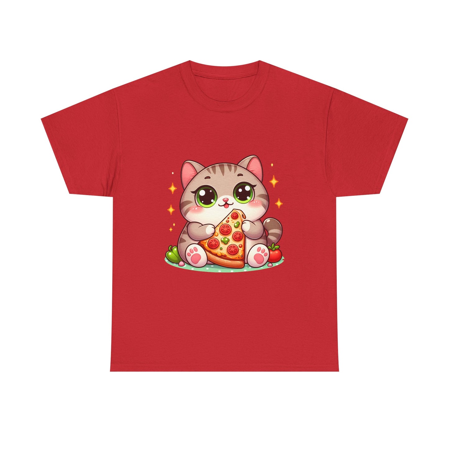 Cute Cat Eating Pizza T-Shirt — Kawaii Cat Pizza Tee