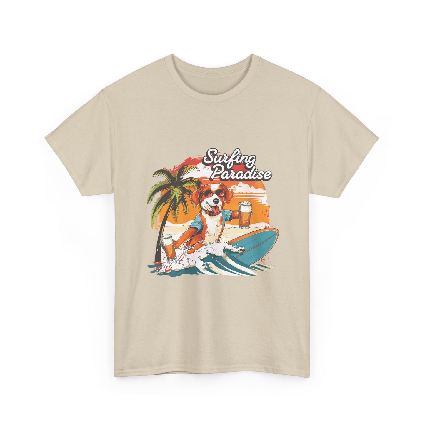 Surfing Paradise Dog T-Shirt – Retro Palm Beach Surf Tee