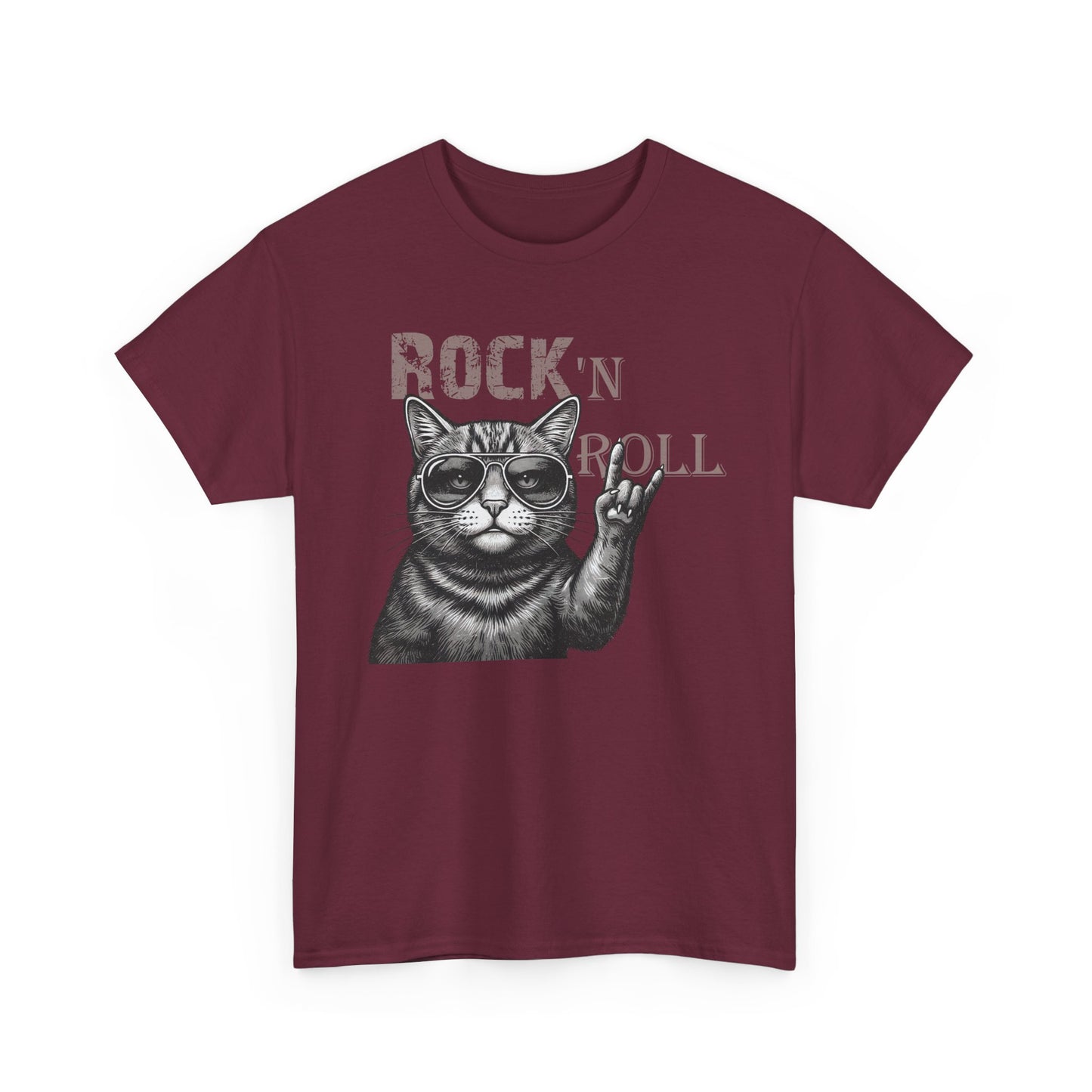 Rock 'N Roll Cat T-Shirt — Retro Cat Making Rock Hand Sign Tee