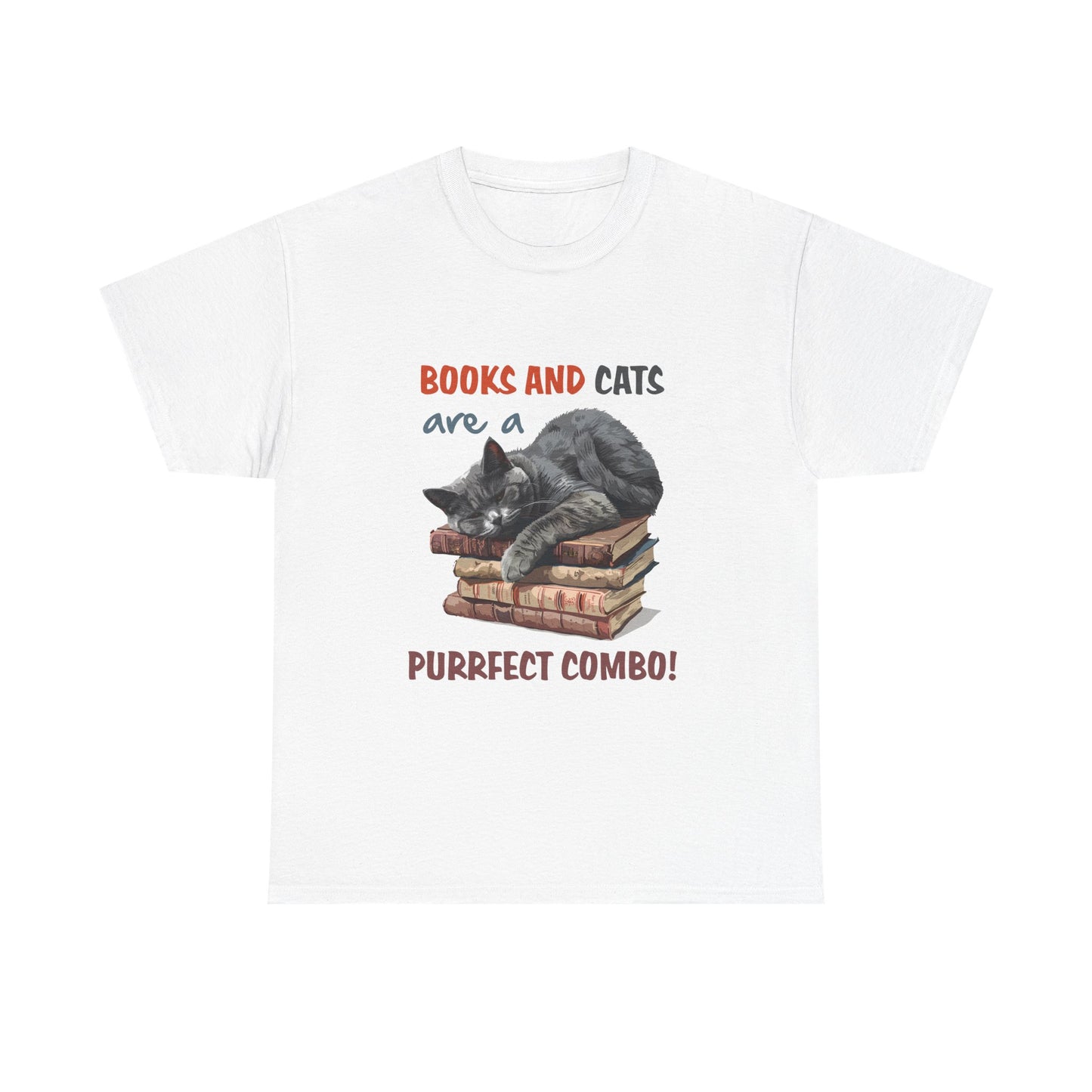 Cat & Books T-Shirt — "Books and Cats are a Purrfect Combo" Cozy Reader Tee