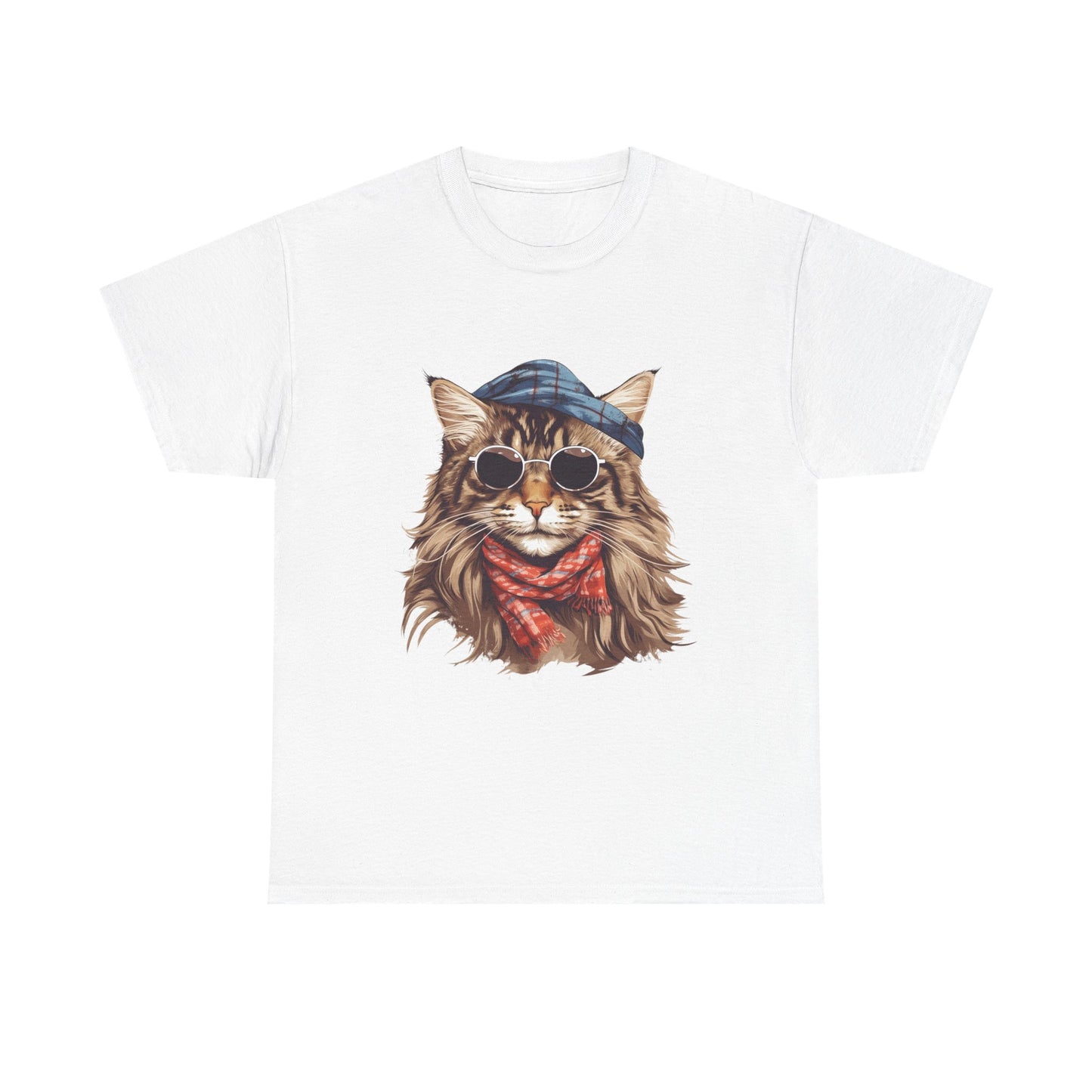 Cat Portrait Tee — Hipster Cat with Sunglasses & Bandana Graphic T-Shirt
