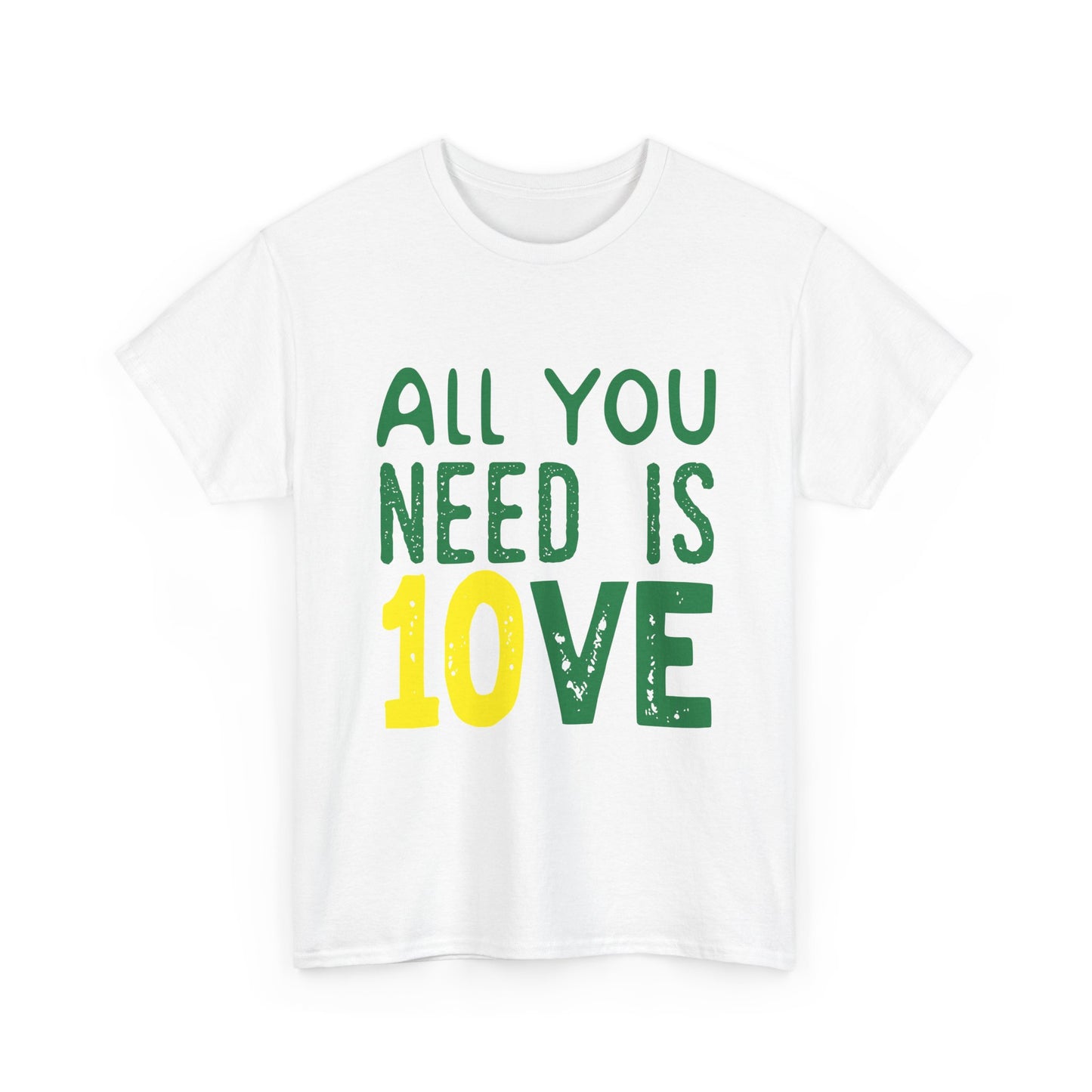 T-Shirt — "All You Need Is 10VE" Retro Green & Yellow Love Tee