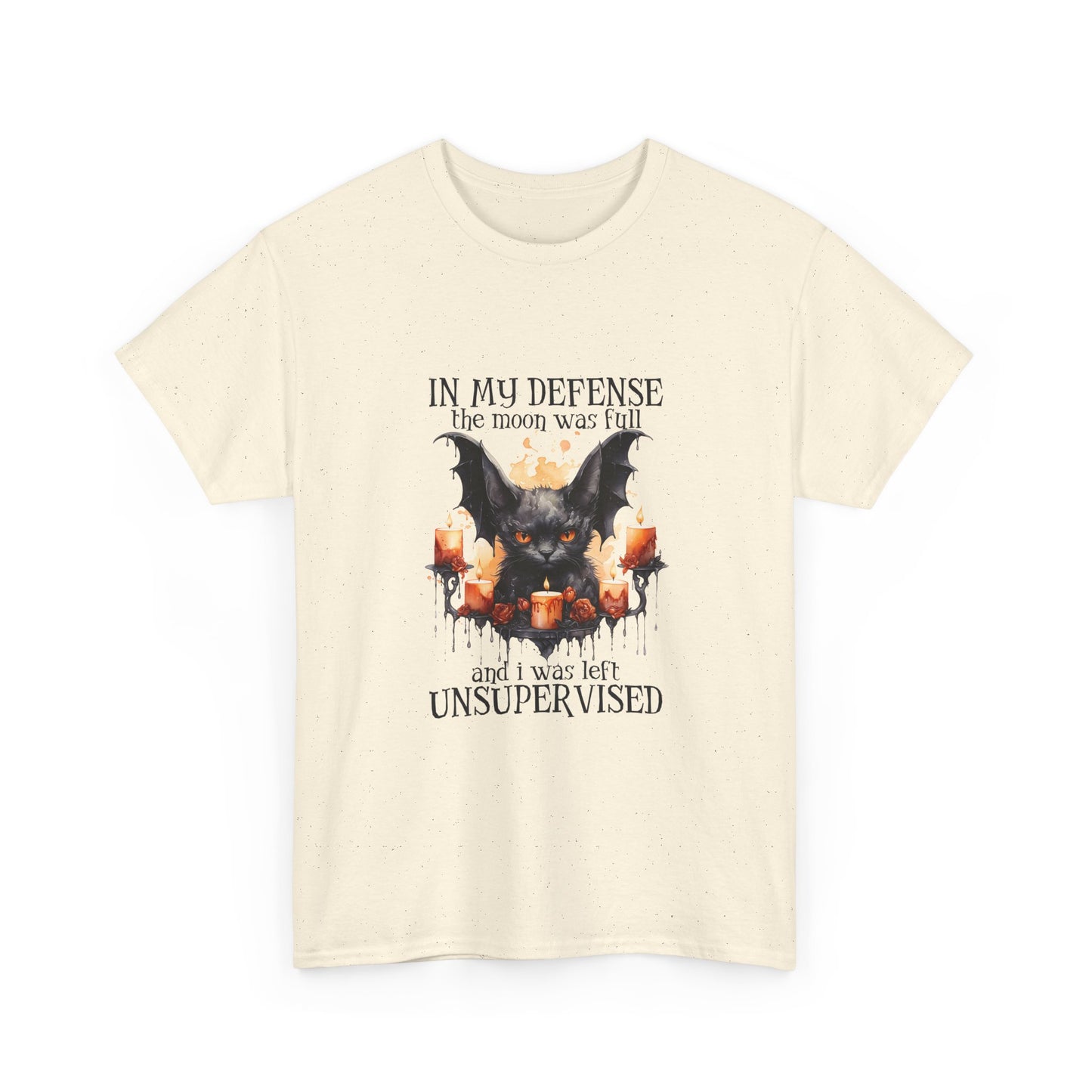 Bat Candle Tee - "In My Defense the Moon Was Full" Halloween Graphic T-Shirt