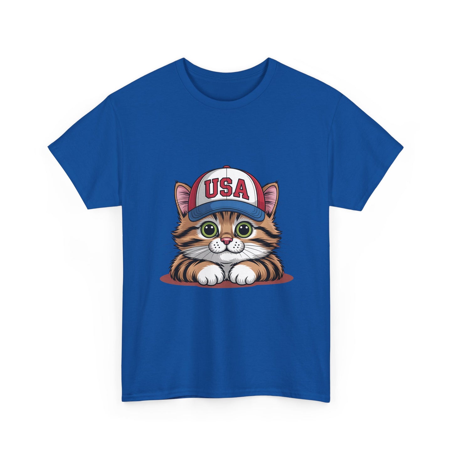 USA Kitten T-Shirt – Cute Cat Wearing USA Cap, Patriotic Fourth of July Tee