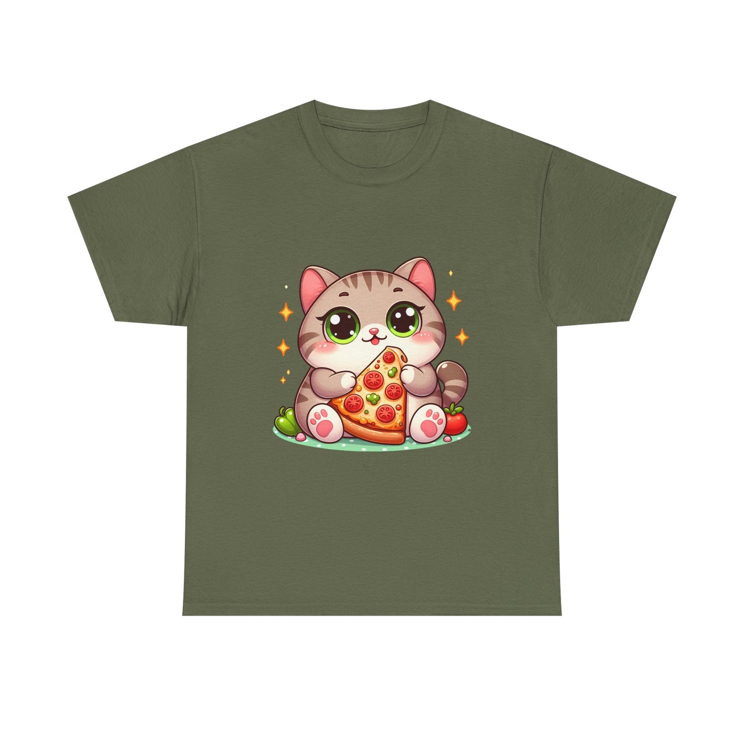 Cute Cat Eating Pizza T-Shirt — Kawaii Cat Pizza Tee