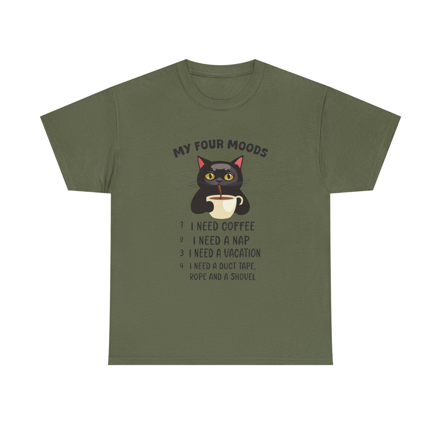 Cat 'My Four Moods' Coffee Tee — Funny Cat Coffee Shirt