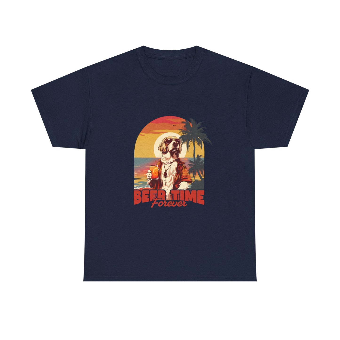 Beer Time Forever T-Shirt — Retro Beach Dog Vacation Tee