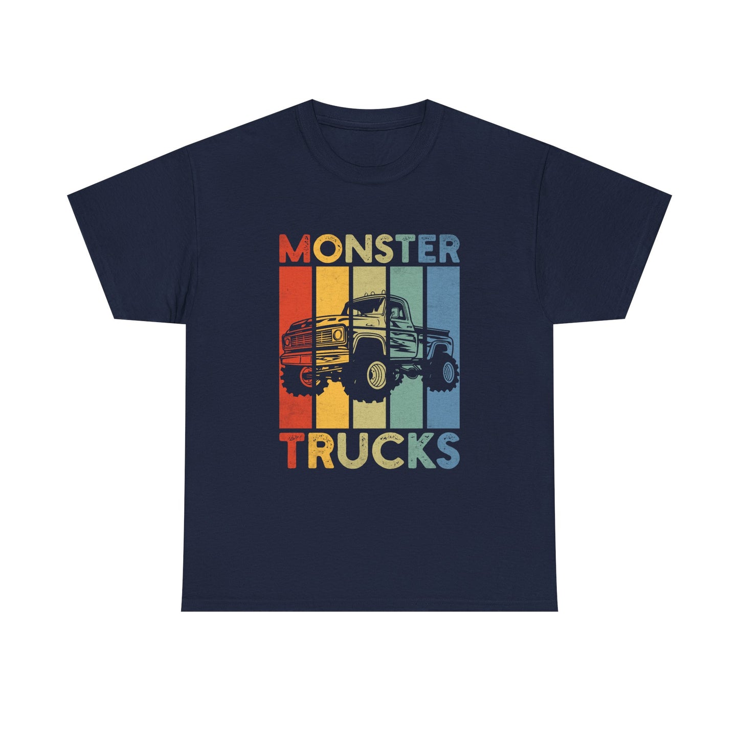 Monster Trucks Retro Tee – Vintage Striped Kids & Adult Off-Road Truck Shirt