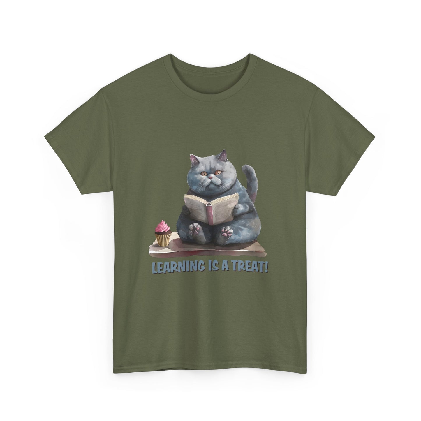 Cat Reading T-Shirt — "Learning Is a Treat" Cute Book Lover Tee