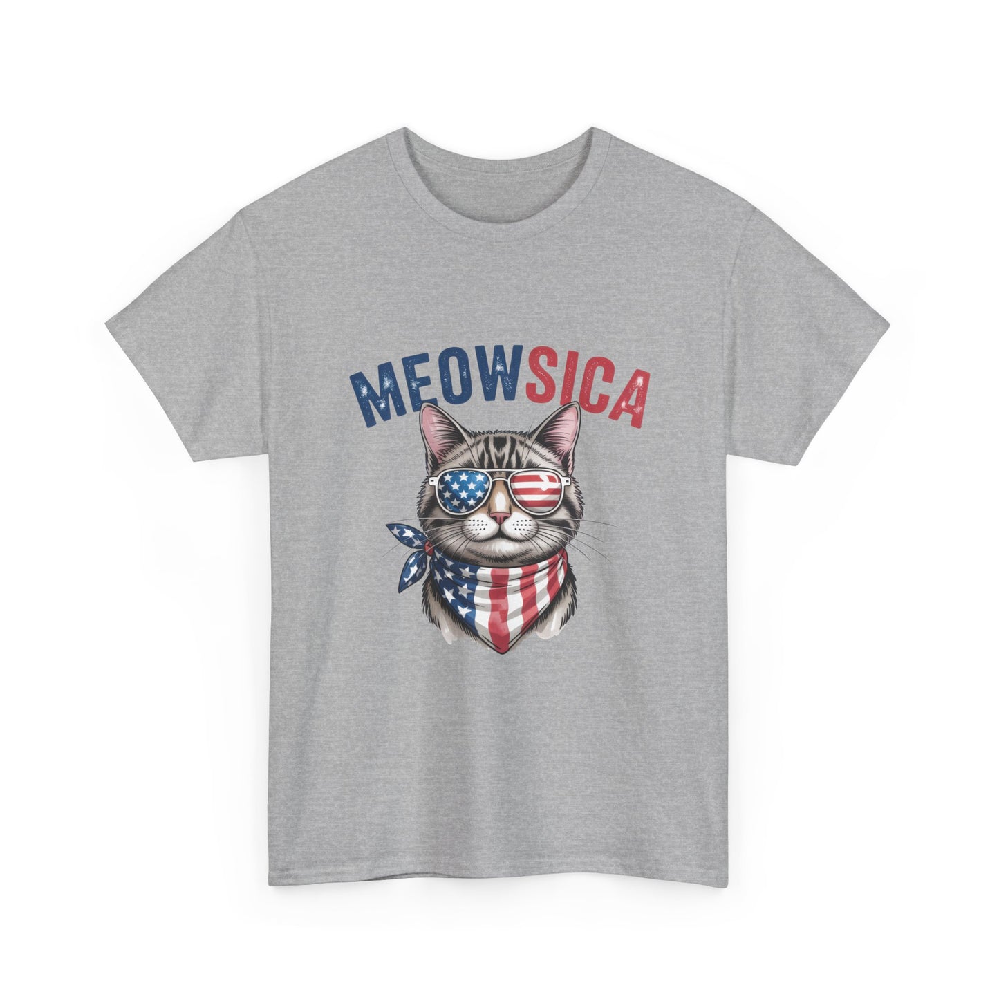 Meowsica Cat T‑Shirt — Patriotic American Flag Kitty Tee