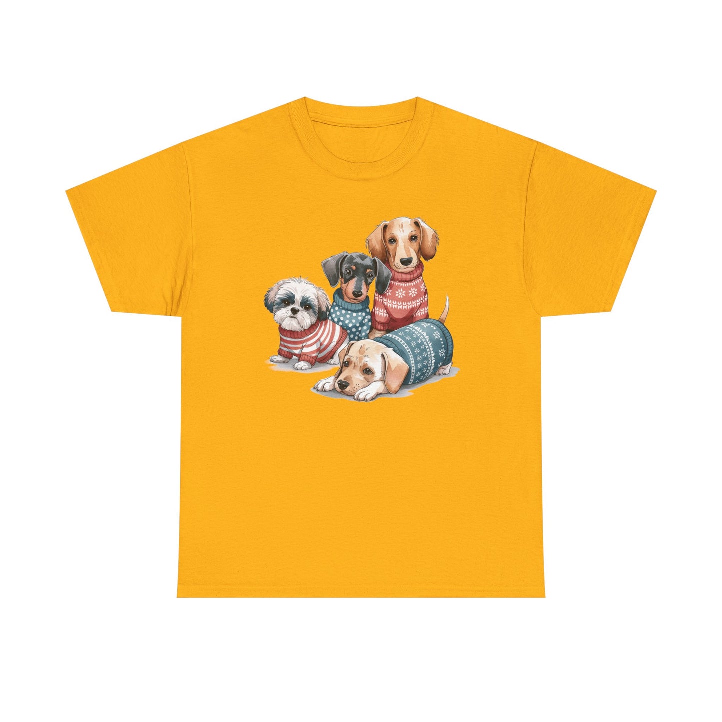 Dog Squad Tee — Cute Puppies in Cozy Sweaters Graphic T-Shirt
