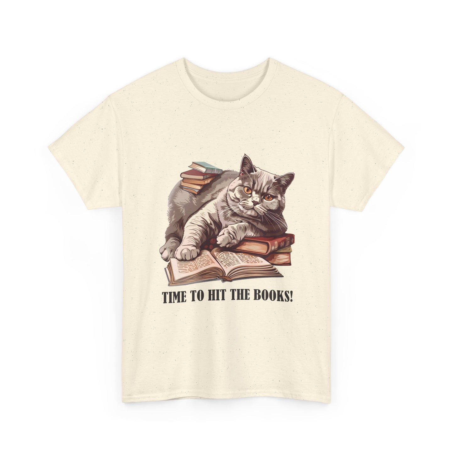 Cat & Books T-Shirt — "Time to Hit the Books" Cute Study Cat Tee