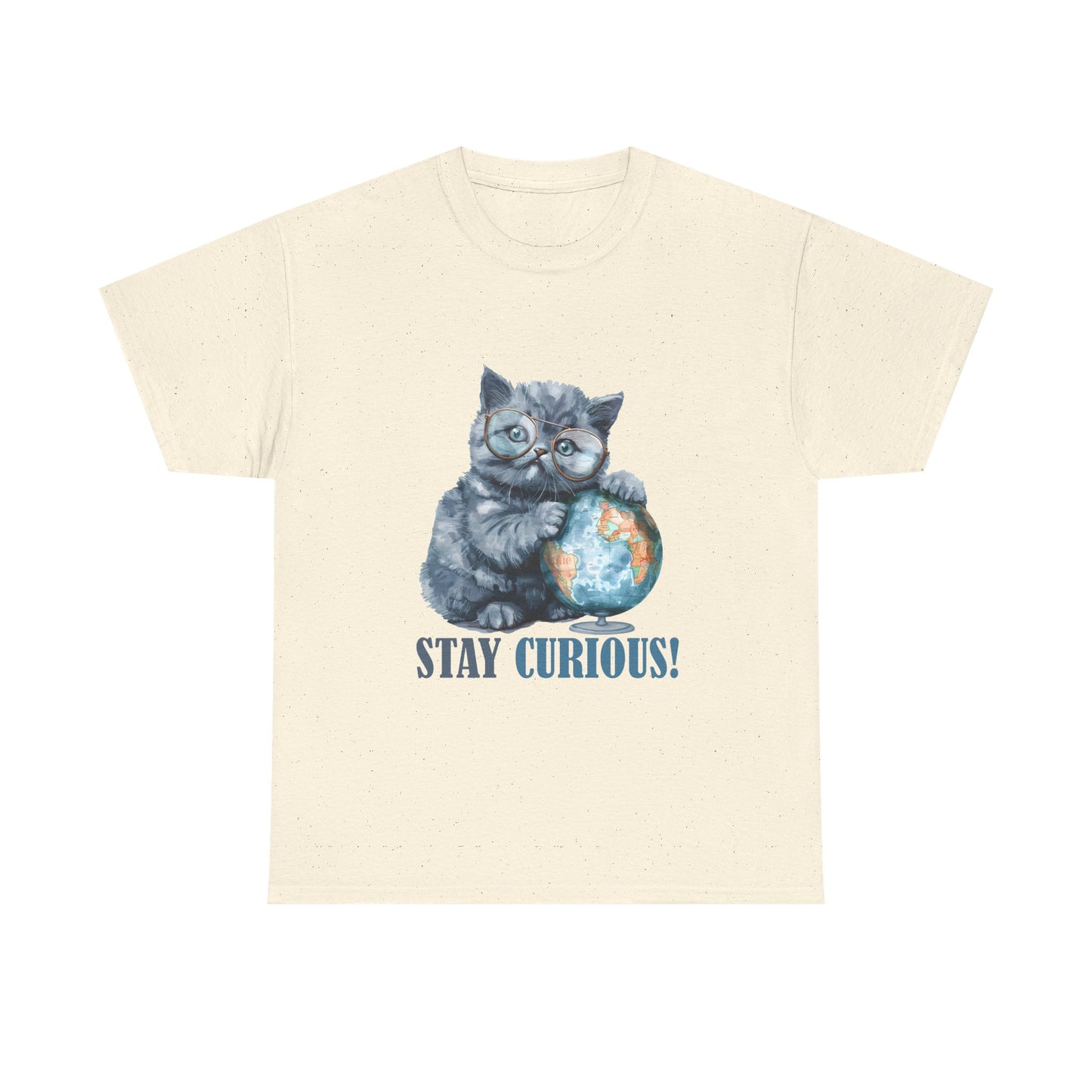 Cat & Globe T-Shirt — "Stay Curious!" Cute Explorer Kitten Tee