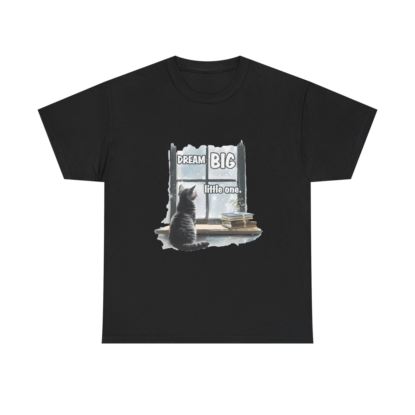 Dream Big Little One T‑Shirt — Cat at Window Inspirational Kids Tee
