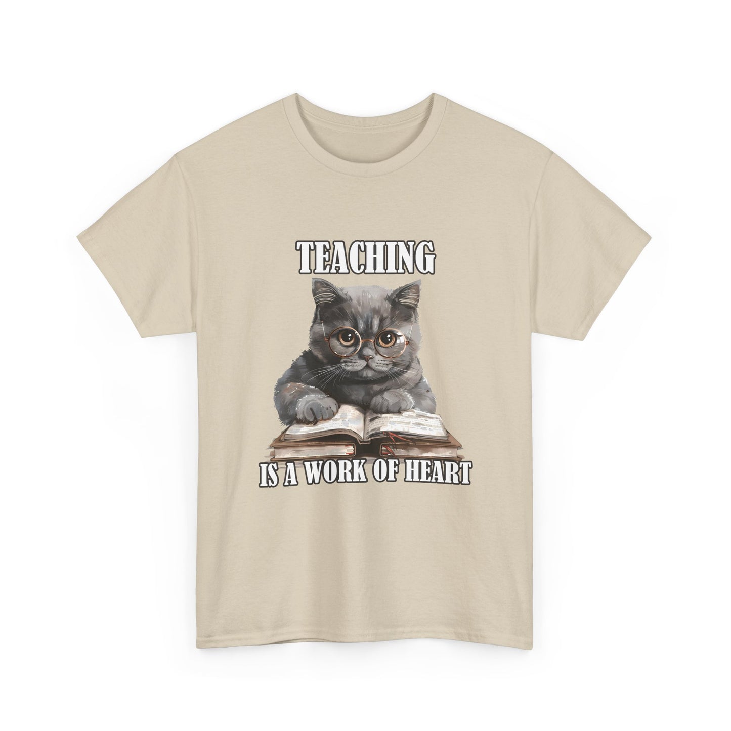Teacher Cat T-Shirt – "Teaching Is A Work Of Heart" Cute Cat Teacher Tee