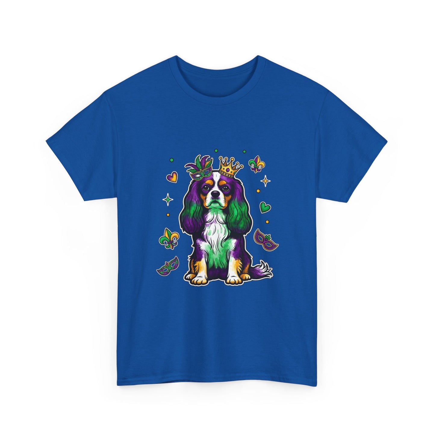 Mardi Gras Cavalier King Charles Dog T‑Shirt — King & Mask Festival Tee
