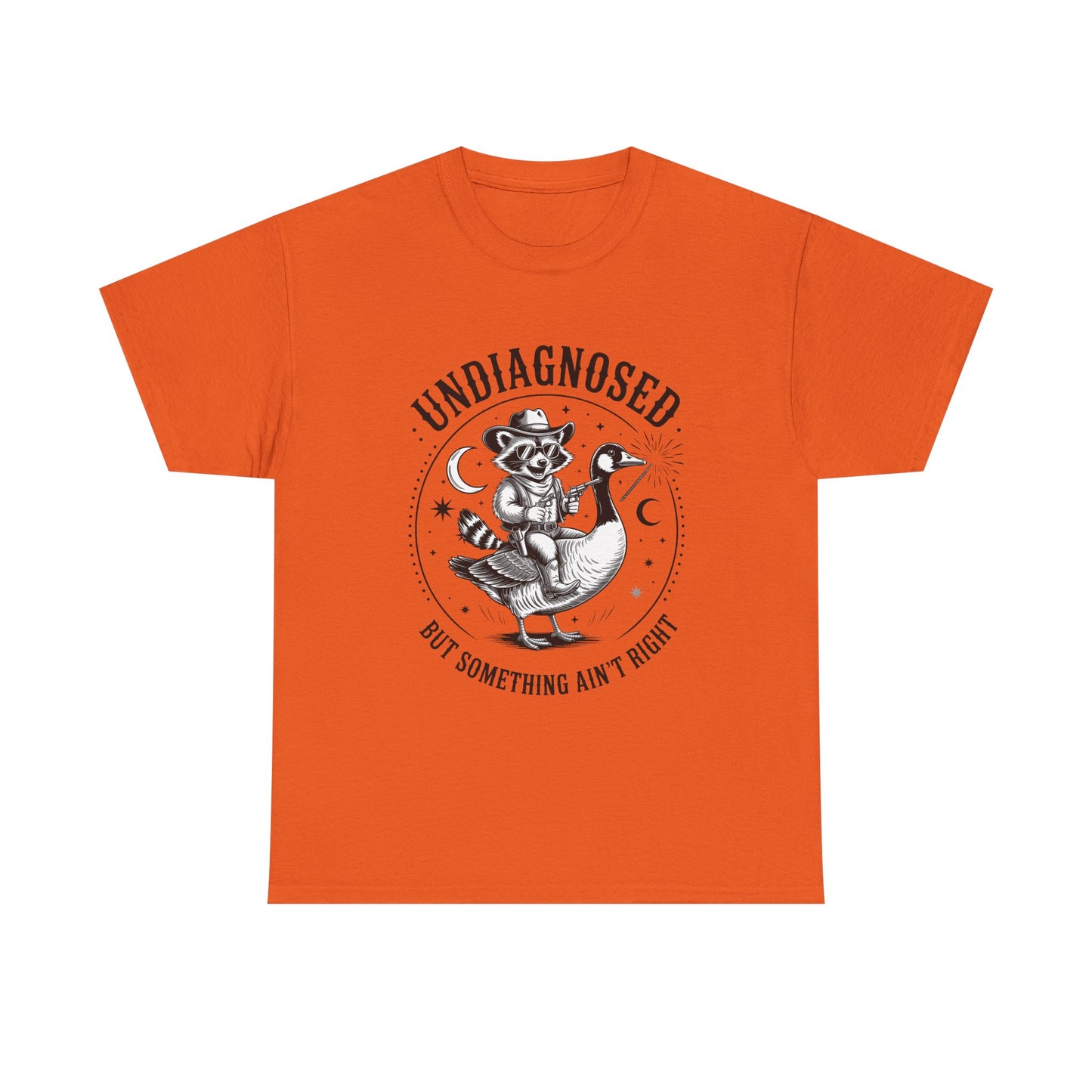 Undiagnosed But Something Ain't Right T-Shirt — Funny Retro Raccoon Riding Goose Tee
