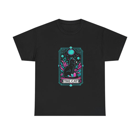 Cat Tarot T-Shirt — "The Cat" Mystical Black Tee
