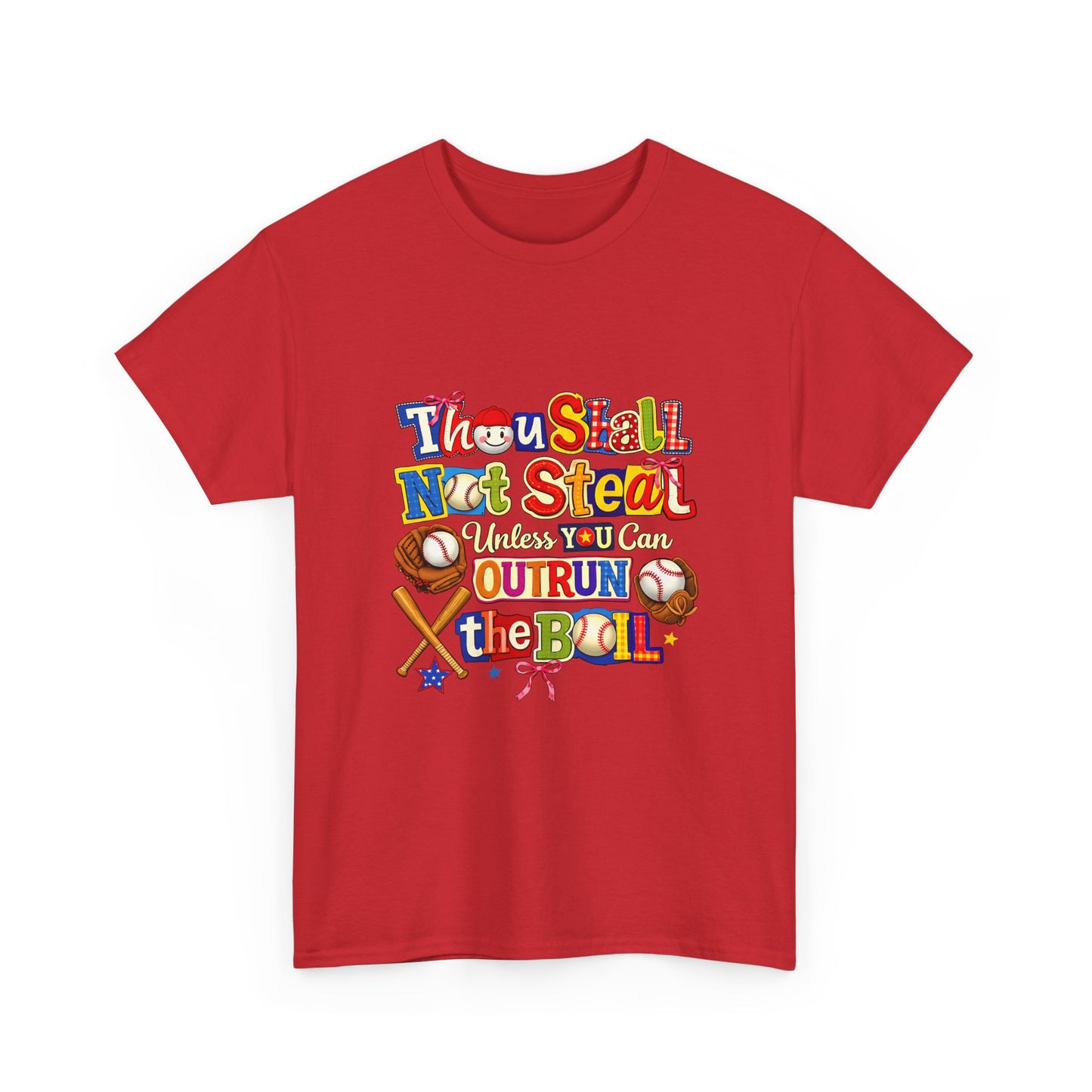 Baseball Mom/Coach T-Shirt – "Thou Shall Not Steal Unless You Can Outrun The Ball" Colorful Sports Tee