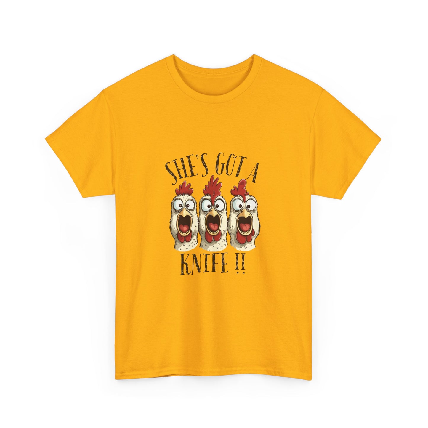 Chicken Choir "She's Got a Knife!!" Tee - Funny Farm Animal Graphic T-Shirt
