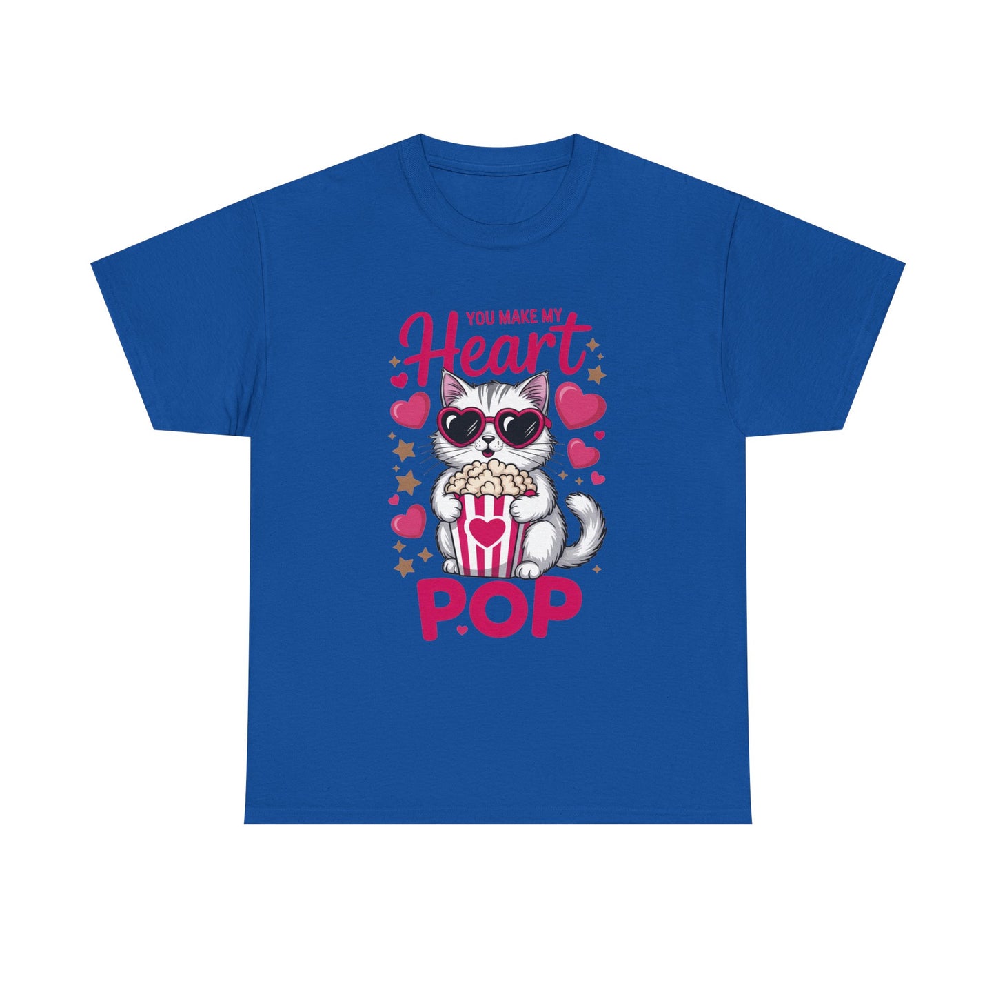 T-Shirt — "You Make My Heart Pop" Cute Cat Popcorn