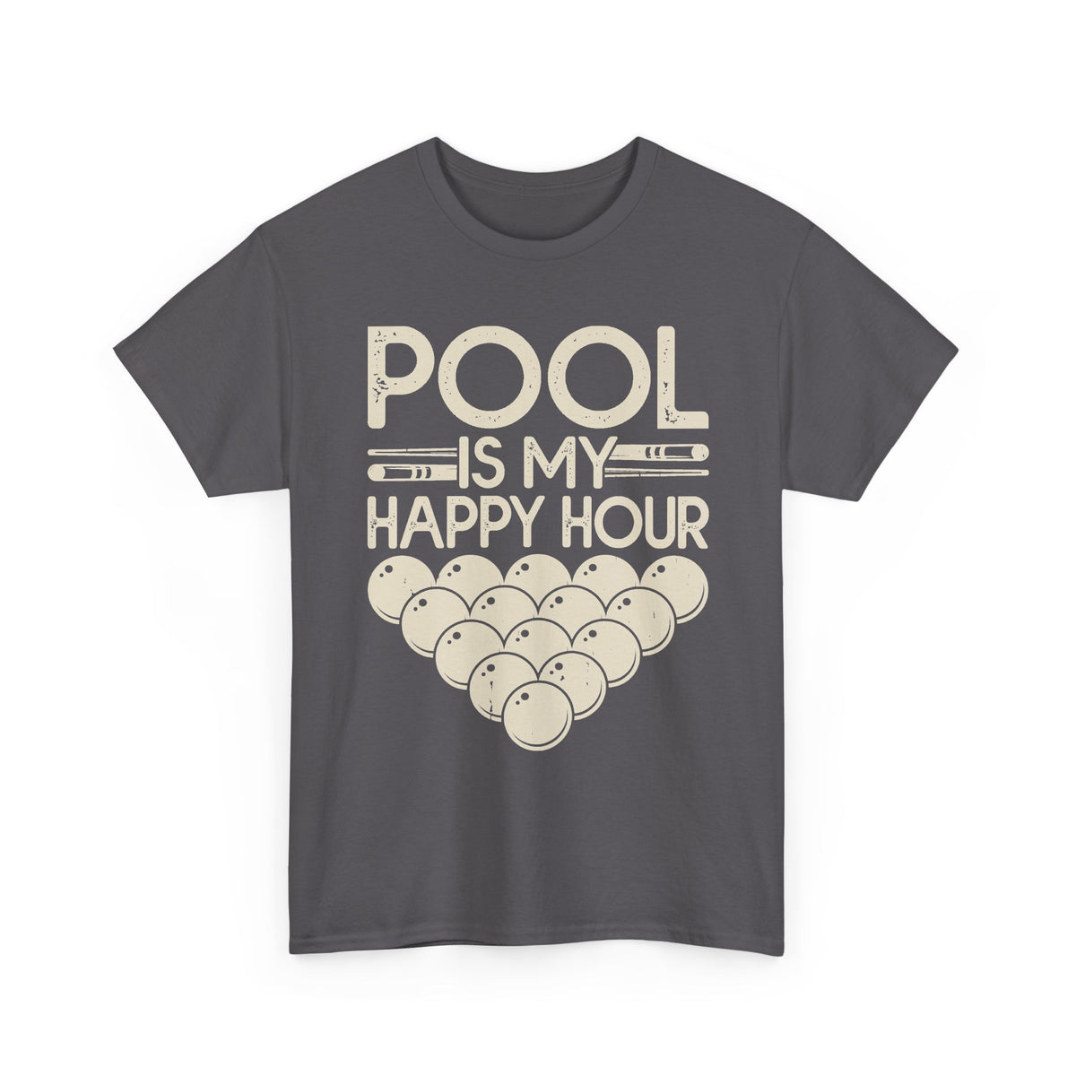 Pool Is My Happy Hour T-Shirt — Billiards Cue & Ball Graphic Tee