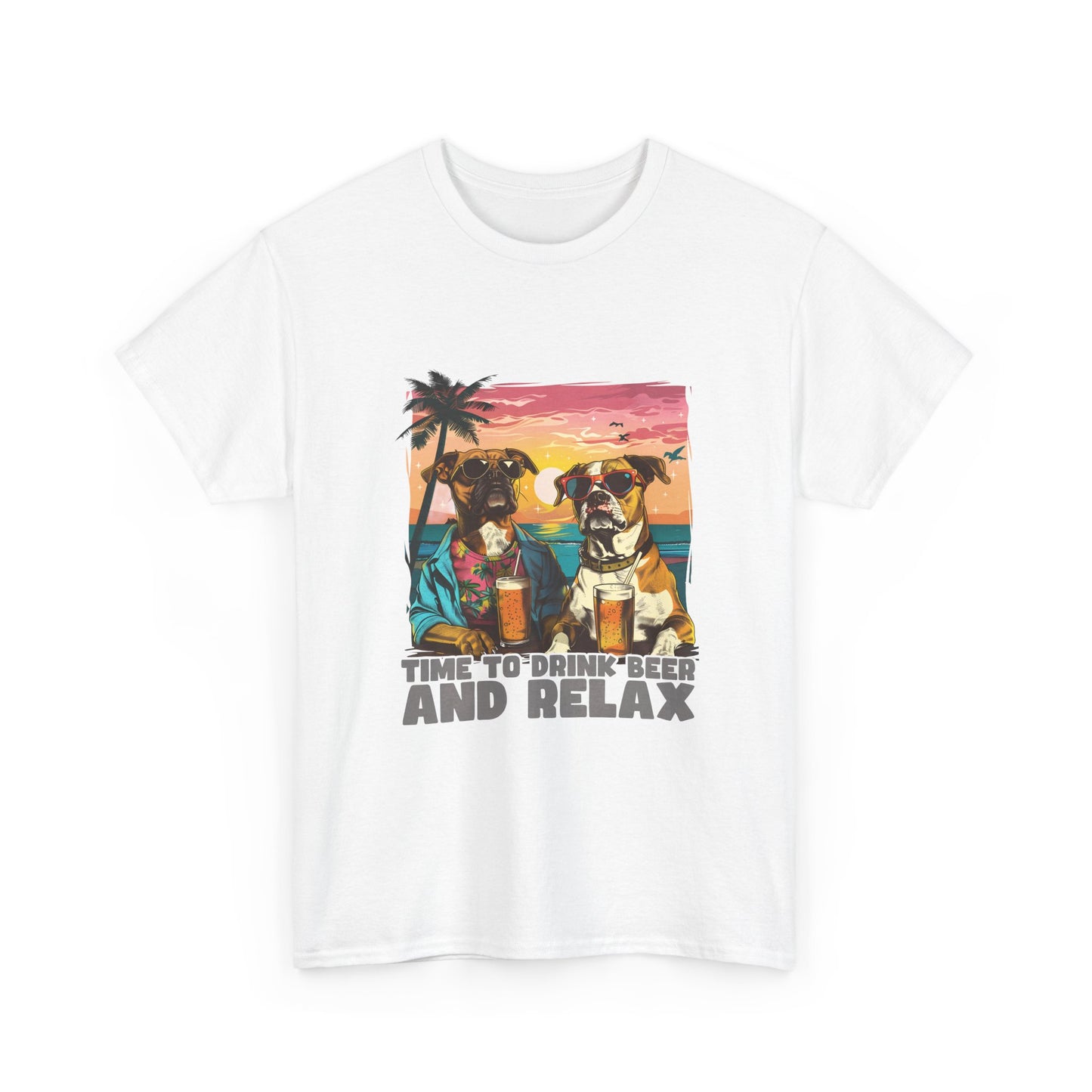 Time to Drink Beer and Relax T-Shirt — Retro Beach Dogs Design