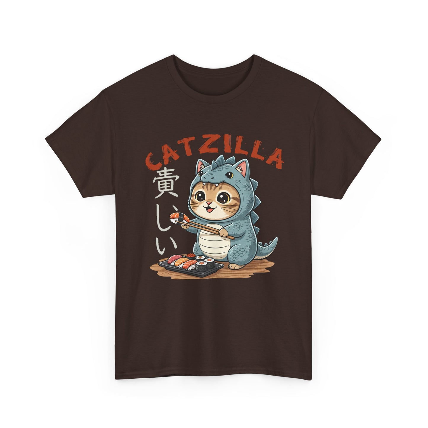 Catzilla T-Shirt — Cute Cat Dinosaur Costume Eating Sushi Graphic Tee