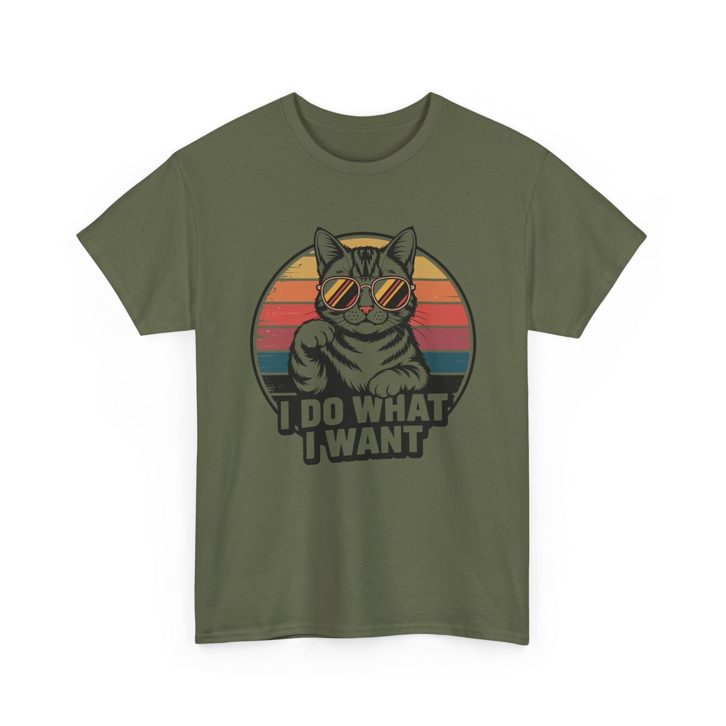 I Do What I Want Cat T-Shirt — Retro Sunglasses Vintage Stripe Graphic Tee