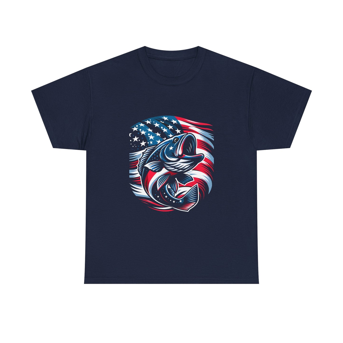 Fishing Bass T-Shirt with American Flag — Patriotic Angler Tee