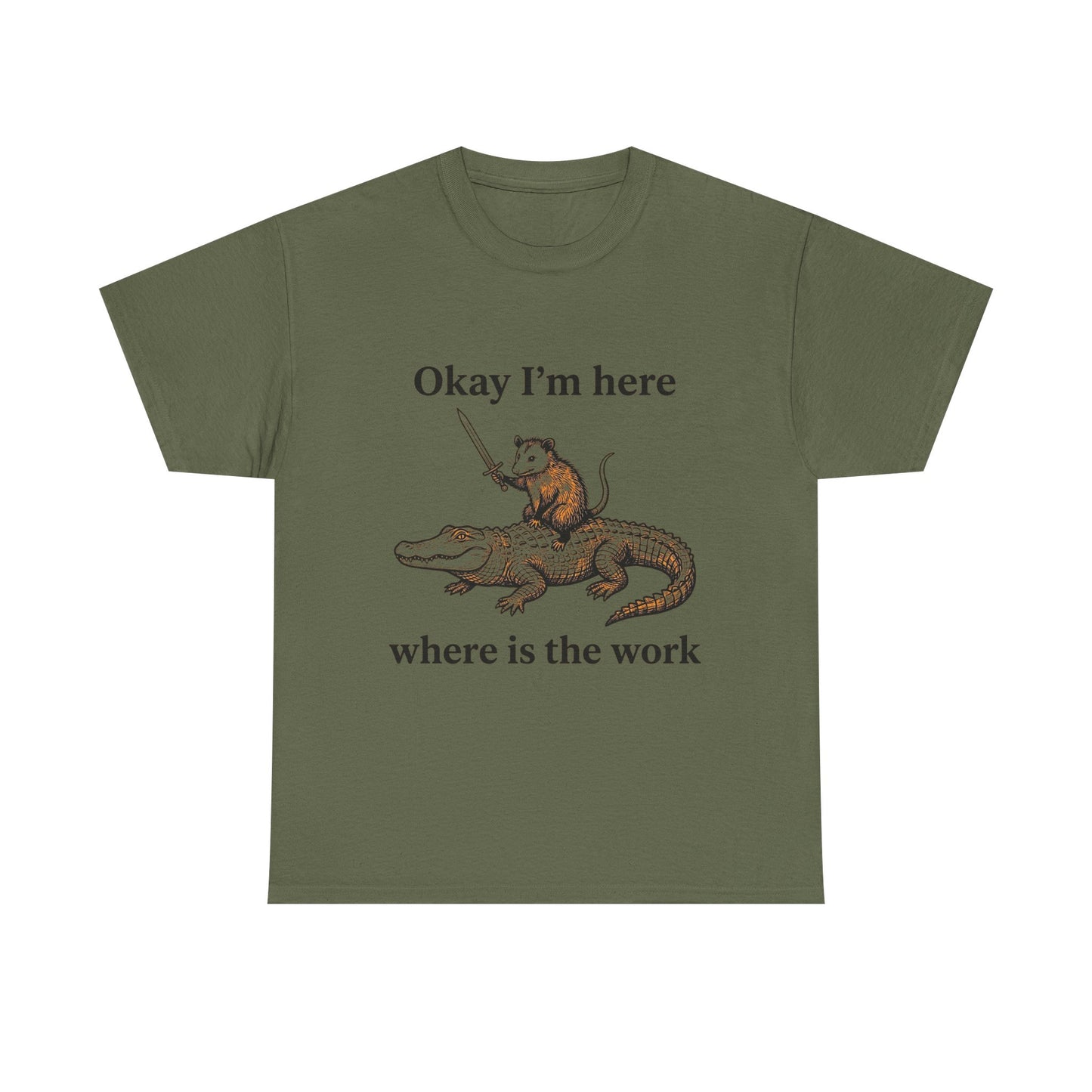Okay I’m Here Where Is The Work T-Shirt — Funny Rat on Alligator Graphic Tee