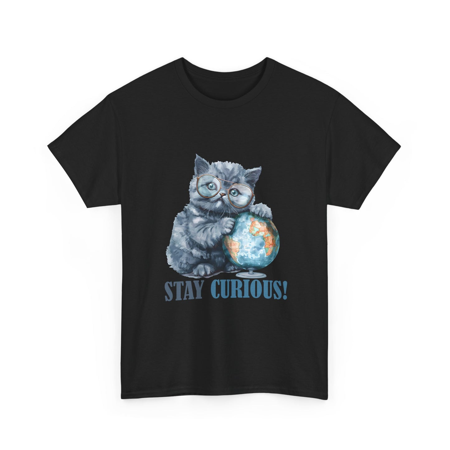 Cat & Globe T-Shirt — "Stay Curious!" Cute Explorer Kitten Tee