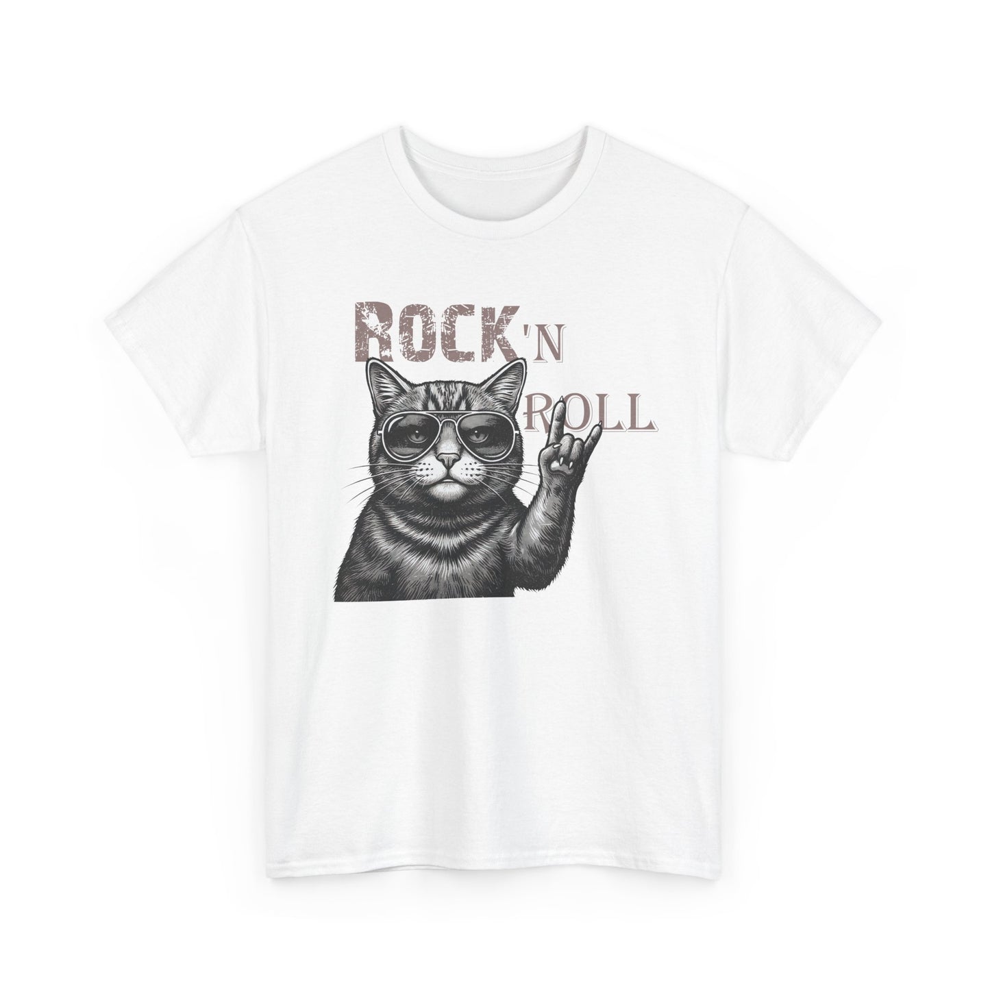 Rock 'N Roll Cat T-Shirt — Retro Cat Making Rock Hand Sign Tee