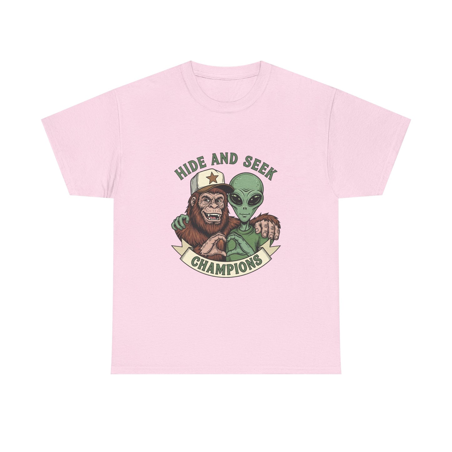 Hide and Seek Champions T-Shirt — Bigfoot & Alien Graphic Tee