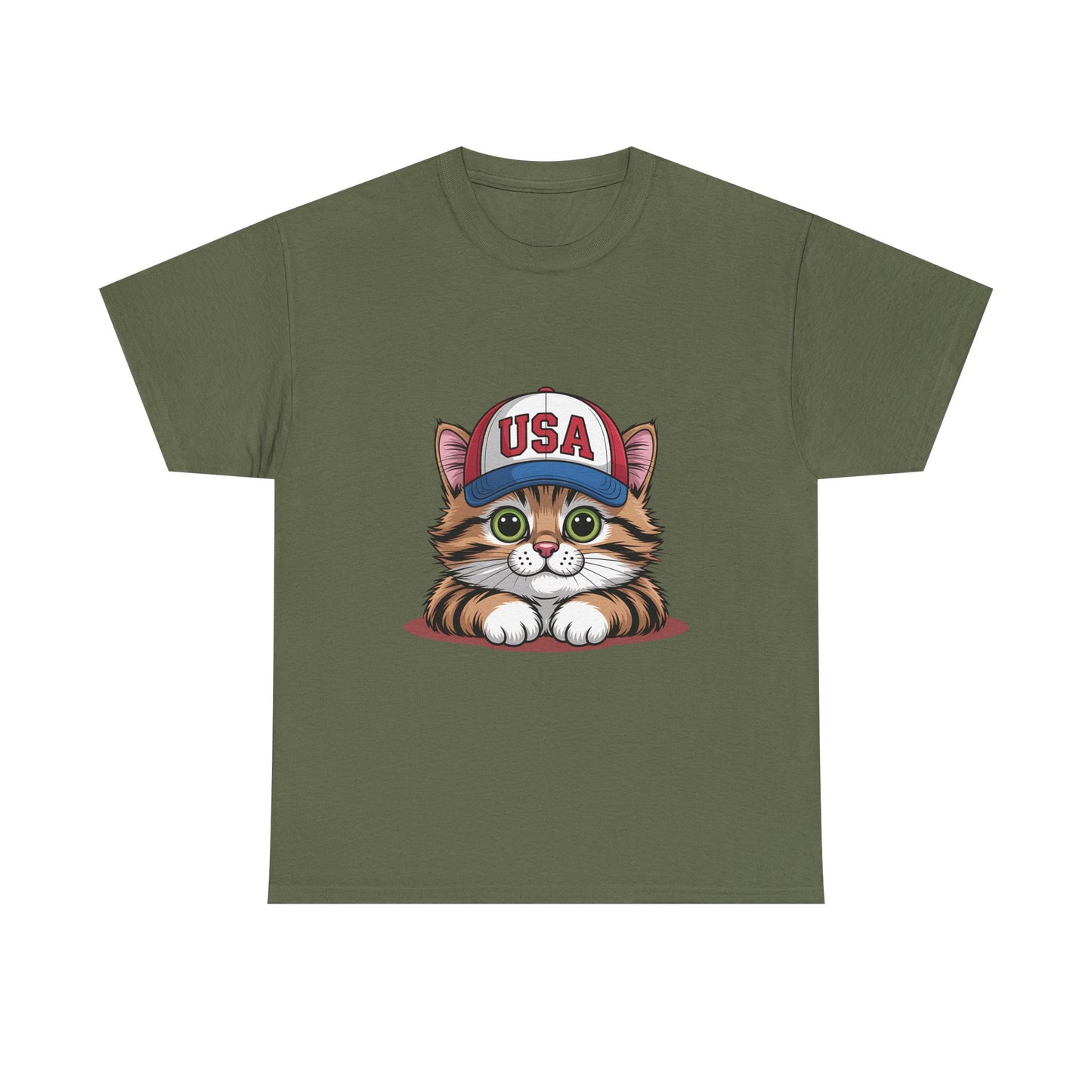 USA Kitten T-Shirt – Cute Cat Wearing USA Cap, Patriotic Fourth of July Tee